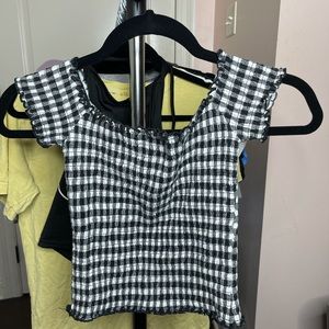 Hollister Plaid Ruched Off-the-Shoulder Crop Top